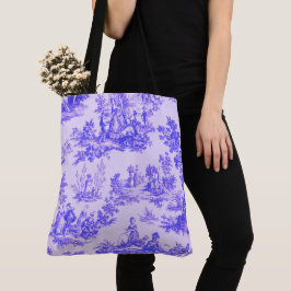 Bolso De Tela Tile de jouy azul y blanco elegante