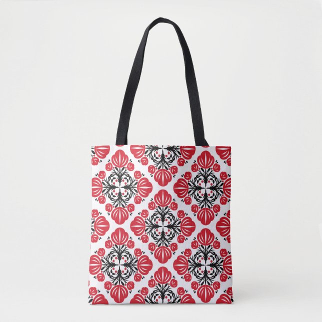 Bolso De Tela Tile floral pattern. Folk art bloom.  (Anverso)