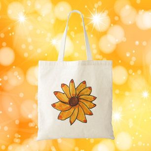 Bolso De Tela Tinta dibujada con la mano amarilla del girasol
