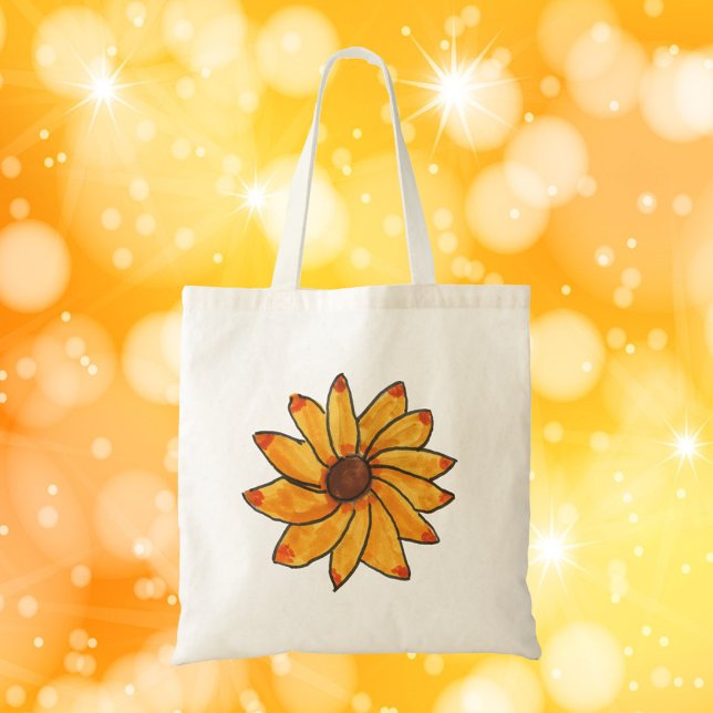 Bolso De Tela Tinta dibujada con la mano amarilla del girasol (A tote bag with a hand drawn sunflower)