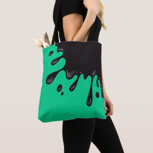 Bolso De Tela Tinta negra salpicada en verde esmeralda