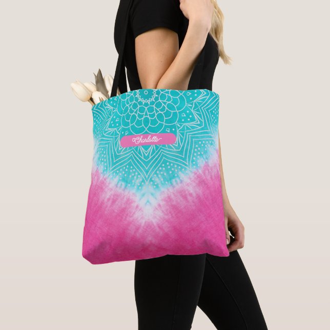 Bolso De Tela Tinta rosa y azul con estilo Mandala Sway (Detalle)