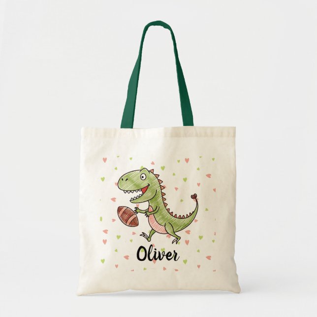 Bolso De Tela Tiny Trex Jugando Fútbol Personalizado (Frente)