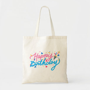 Bolso De Tela Tipo de letra de doodle de feliz cumpleaños
