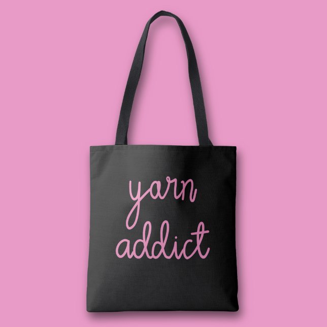 Bolso De Tela Tipografía adicta al hilo (Pink Yarn addict black tote bag)
