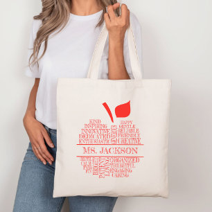 Bolso De Tela Tipografía Apple para Maestros Rojo y Blanco