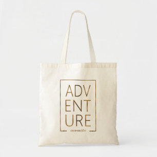 Bolso De Tela Tipografía de "ADVENTURE awae" de Relieve metaliza