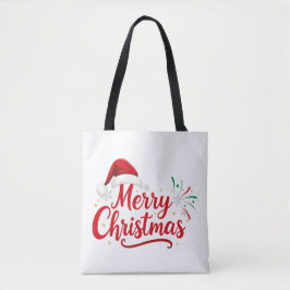 Bolso De Tela Tipografía de Feliz Navidad con sombrero de Santa 