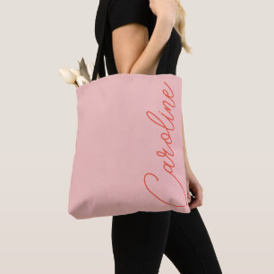 Bolso De Tela Tipografía de guión simple naranja rosa personaliz