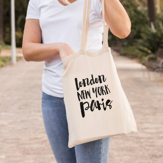 Bolso De Tela Tipografía de guiones - Londres, Nueva York, París