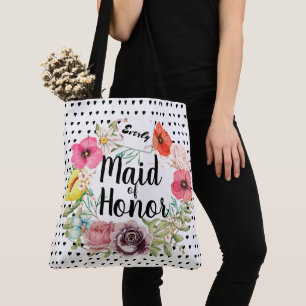 Bolso De Tela Tipografía de la dama de honor Hielo floral