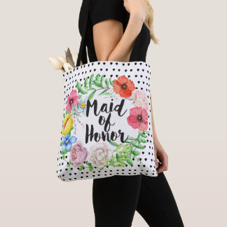 Bolso De Tela Tipografía de la dama de honor Rosa de agua Wreath