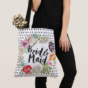 Bolso De Tela Tipografía de la dama de honor Rosa de agua Wreath