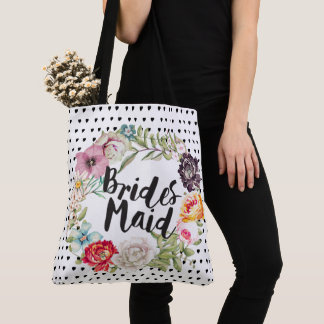 Bolso De Tela Tipografía de la dama de honor Rosa de agua Wreath