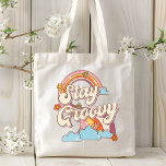 Bolso De Tela Tipografía de las flores de arcoiris retro de Stay<br><div class="desc">La tipografía de las bolsas de té de las flores arcoiris de Stay Groovy presenta el texto "Stay Groovy" en una tipografía de escritura retro acentuada por nubes, un arco iris y flores. Perfecto como regalo para su cumpleaños, Navidades, Día de la Madre, mejores amigos, hermanas y más. Diseñado por...</div>