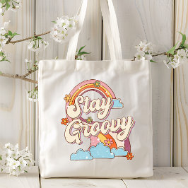 Bolso De Tela Tipografía de las flores de arcoiris retro de Stay