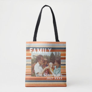 Bolso De Tela Tipografía de rayas retro de boho de fotos familia