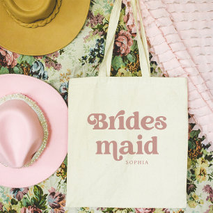 Bolso De Tela Tipografía del Boho Retro Rosa Dusty   Noviaria