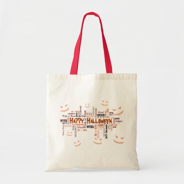 Bolso De Tela Tipografía feliz de Halloween (Frente)