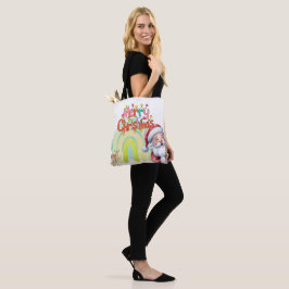 Bolso De Tela Tipografía Feliz Navidad y Luces y Ciervos
