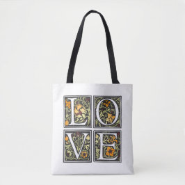 Bolso De Tela Típografía floral de amor vintage Valentine Tote B