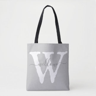 Bolso De Tela Tipografía gris blanco monograma único
