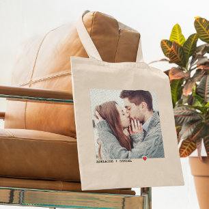 Bolso De Tela Tipografía minimalista negra con foto del corazón