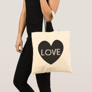 Bolso De Tela Tipografía Moderna de Corazón de Amor en Blanco y 