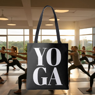 Bolso De Tela Tipografía moderna de yoga en blanco y negro