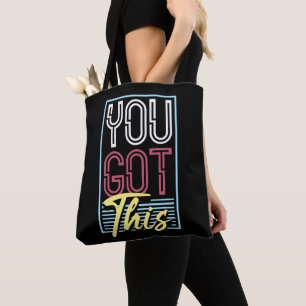 Bolso De Tela Tipografía Motivacional Retro Neon "Tú Puedes"