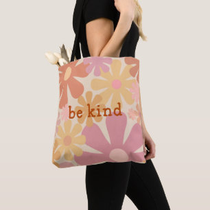 Bolso De Tela Tipografía Motivadora Floral Be Kind
