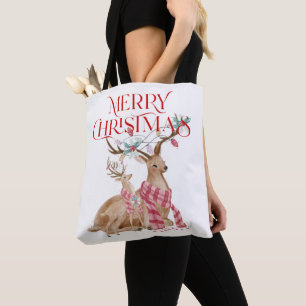 Bolso De Tela Tipografía navideña y ciervos Navidades