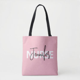 Bolso De Tela Tipografía personalizada de enfermera rosa