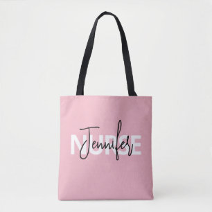 Bolso De Tela Tipografía personalizada de enfermera rosa