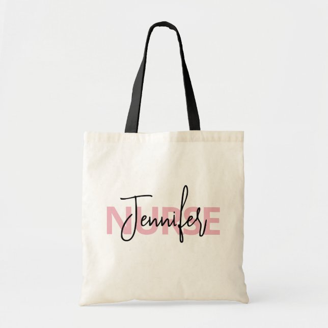 Bolso De Tela Tipografía personalizada de enfermera rosa (Frente)