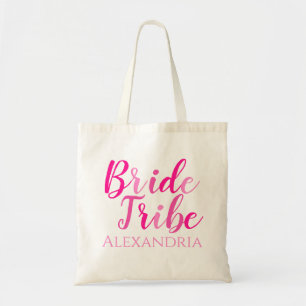 Bolso De Tela Típografía rosa caliente de la tribu de novias Bac