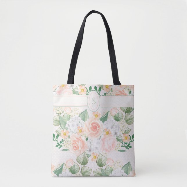 Bolso De Tela Tipografía rosada rugosa floral monograma (Anverso)