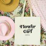 Bolso De Tela Tipografía simple retro boho | Niña Flor<br><div class="desc">Esta sencilla y moderna bolsa de tetas incluye las palabras "Flower Girl" en la tipografía retro negra,  junto con un espacio para su nombre,  y es el regalo perfecto para los miembros de tu fiesta nupcial.</div>