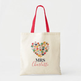 Bolso De Tela Tipografía Tote Bag para profesores de corazón mod
