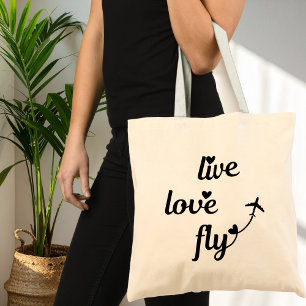 Bolso De Tela Tipografía y corazones de vuelo de amor vivo, avió