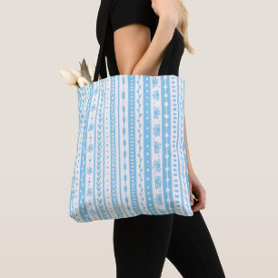 Bolso De Tela Tiras de doodle florales en azul y blanco bebé