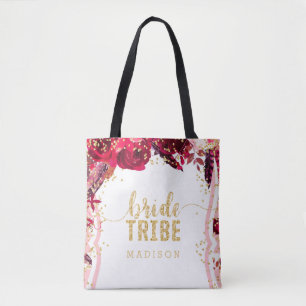 Bolso De Tela Tiras florales rosas de moda Tribu de novias Confe