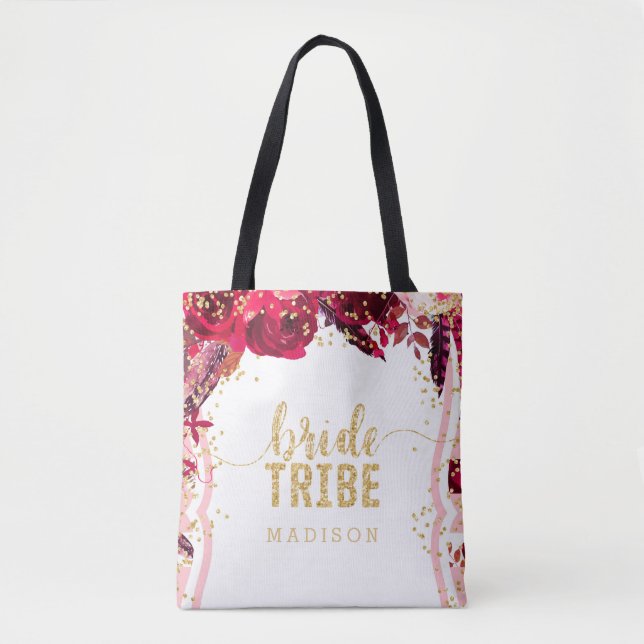 Bolso De Tela Tiras florales rosas de moda Tribu de novias Confe (Anverso)