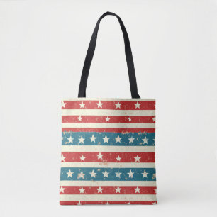 Bolso De Tela Tiras rojas, blancas y azules de época con estrell