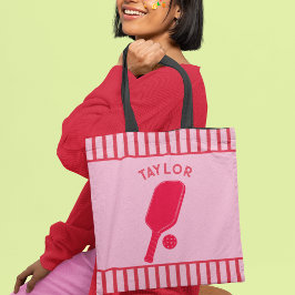 Bolso De Tela Tiras Rojas y Rosadas Pickleball Personalizado