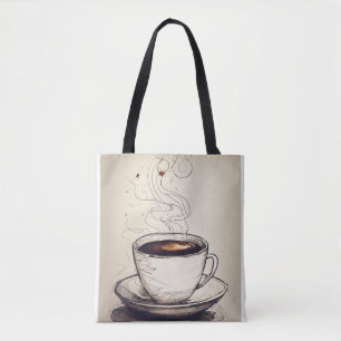 Bolso De Tela Título: Minimalista boceto de una copa de café - E