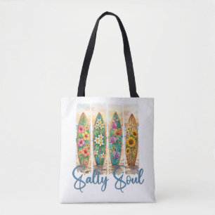 Bolso De Tela Título: Salty Soul Tablas de Surf Florales Tropica
