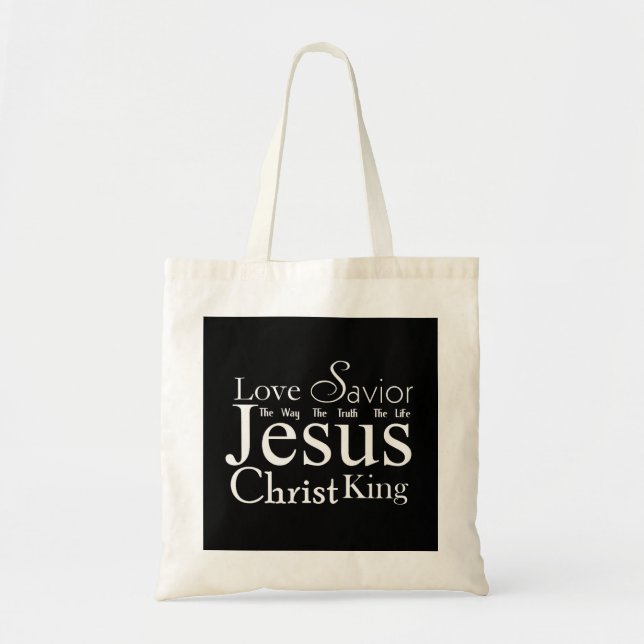 Bolso De Tela Títulos cristianos de Jesus Black Tote Bag (Frente)