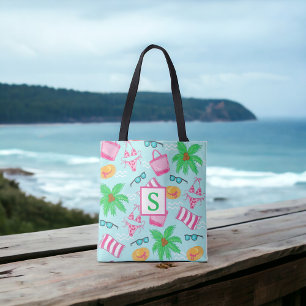 Bolso De Tela Toalla Preppy Beach Scene Bikini Toalla Palm Tree 