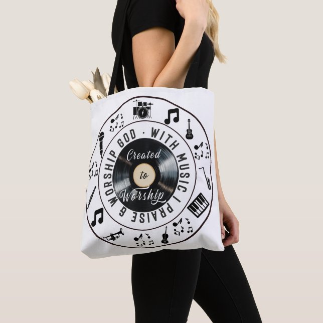 Bolso De Tela Tocadiscos Creado para Adorar (Detalle)